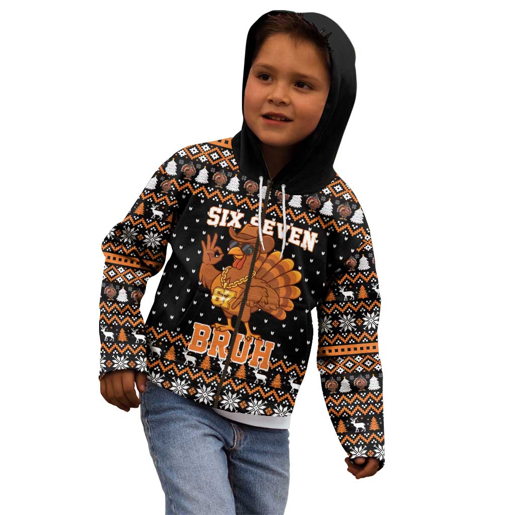 Thanksgiving Turkey Six Seven Bruh Kid Hoodie Meme Gen Alpha Slang - Wonder Print Shop
