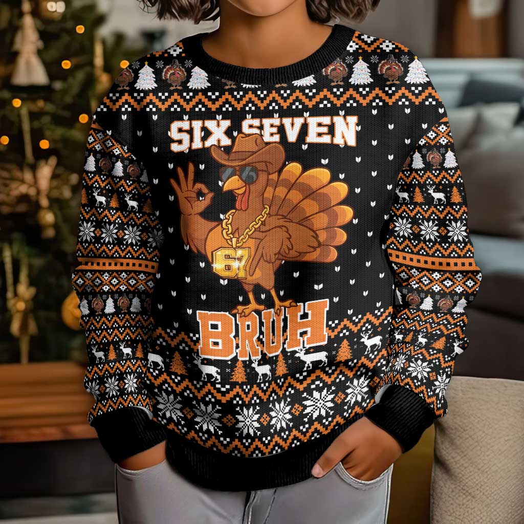 Thanksgiving Turkey Six Seven Bruh Kid Ugly Christmas Sweater Meme Gen Alpha Slang - Wonder Print Shop