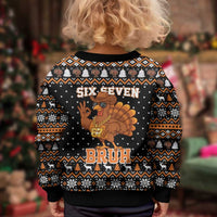 Thanksgiving Turkey Six Seven Bruh Kid Ugly Christmas Sweater Meme Gen Alpha Slang - Wonder Print Shop