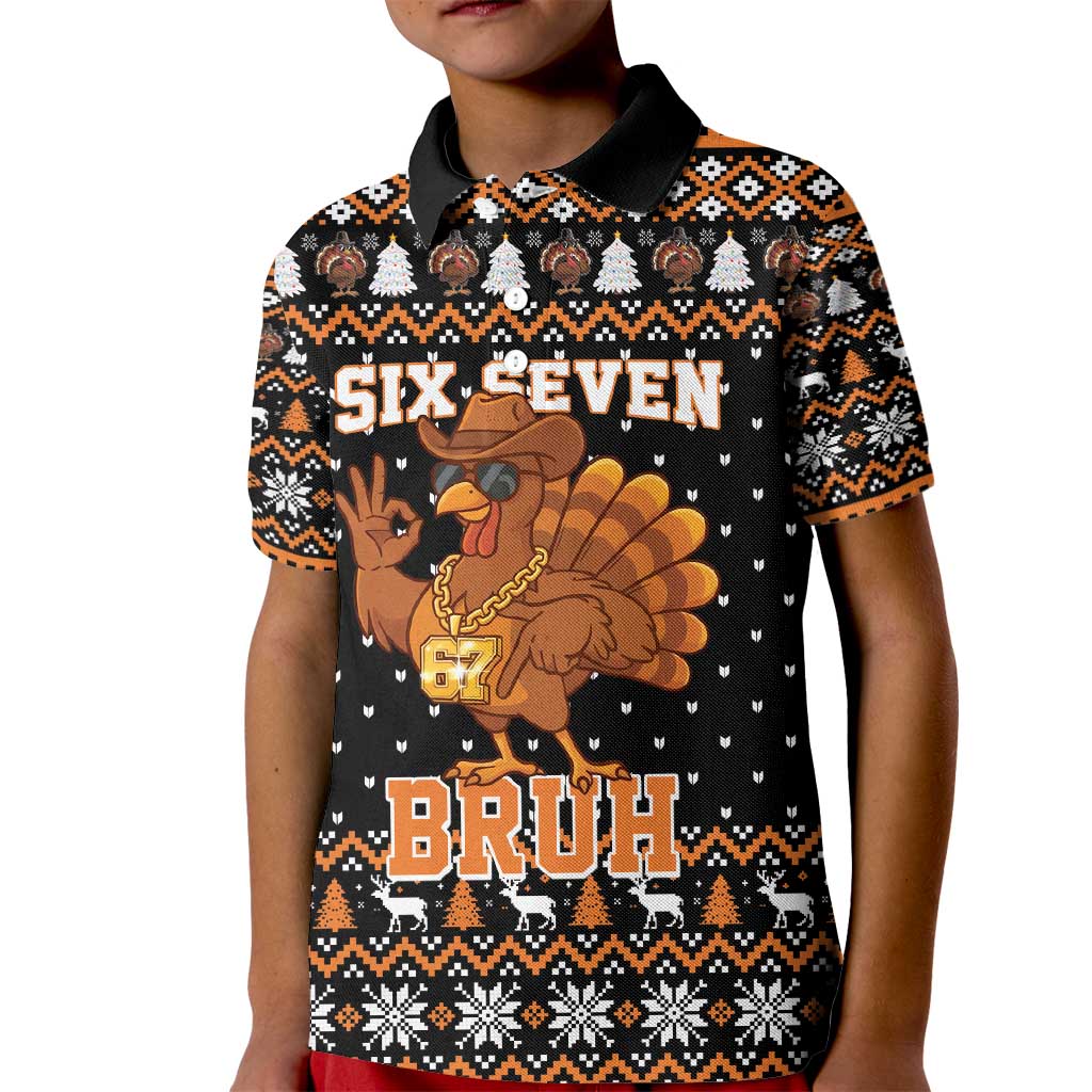 Thanksgiving Turkey Six Seven Bruh Kid Polo Shirt Meme Gen Alpha Slang - Wonder Print Shop