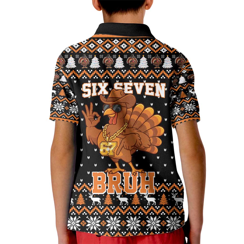 Thanksgiving Turkey Six Seven Bruh Kid Polo Shirt Meme Gen Alpha Slang - Wonder Print Shop