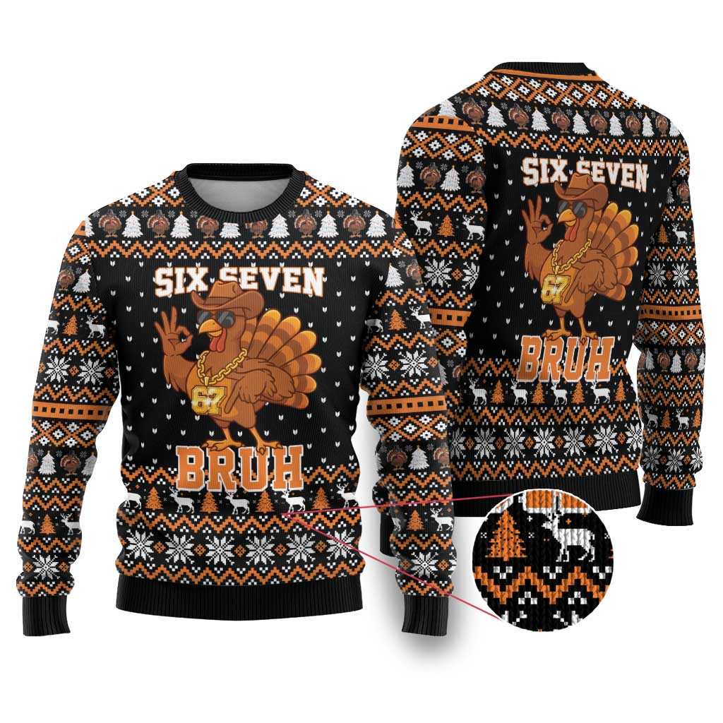 Thanksgiving Turkey Six Seven Bruh Ugly Christmas Sweater Meme Gen Alpha Slang - Wonder Print Shop