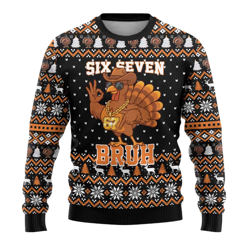 Thanksgiving Turkey Six Seven Bruh Ugly Christmas Sweater Meme Gen Alpha Slang - Wonder Print Shop