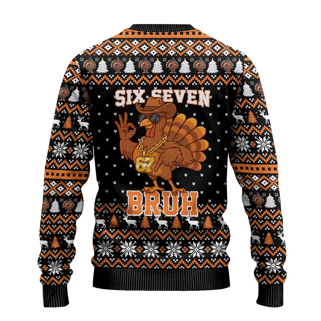 Thanksgiving Turkey Six Seven Bruh Ugly Christmas Sweater Meme Gen Alpha Slang - Wonder Print Shop