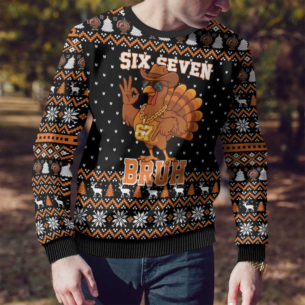 Thanksgiving Turkey Six Seven Bruh Ugly Christmas Sweater Meme Gen Alpha Slang - Wonder Print Shop