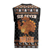 Thanksgiving Turkey Six Seven Bruh Christmas Knitted V-Neck Vest Meme Gen Alpha Slang - Wonder Print Shop