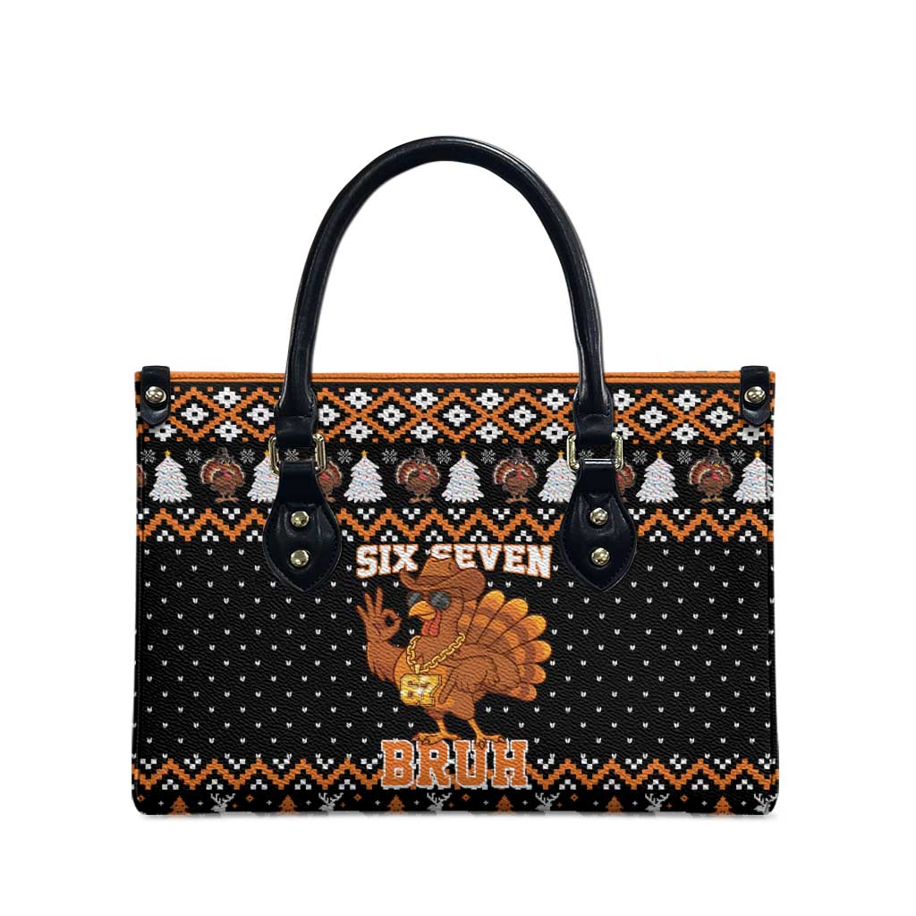 Thanksgiving Turkey Six Seven Bruh Leather Bag Meme Gen Alpha Slang - Wonder Print Shop