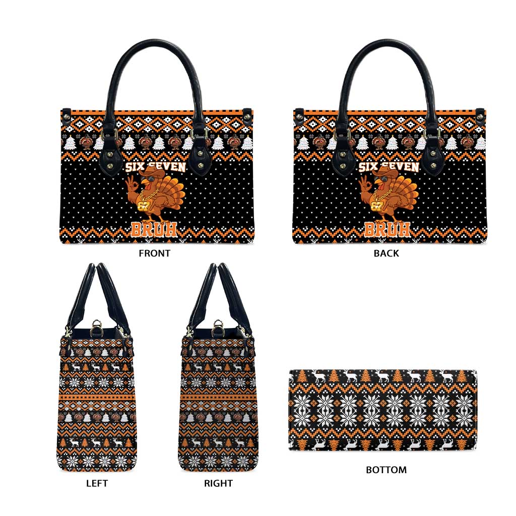 Thanksgiving Turkey Six Seven Bruh Leather Bag Meme Gen Alpha Slang - Wonder Print Shop