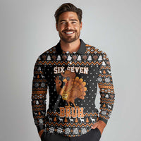 Thanksgiving Turkey Six Seven Bruh Long Sleeve Polo Shirt Meme Gen Alpha Slang - Wonder Print Shop