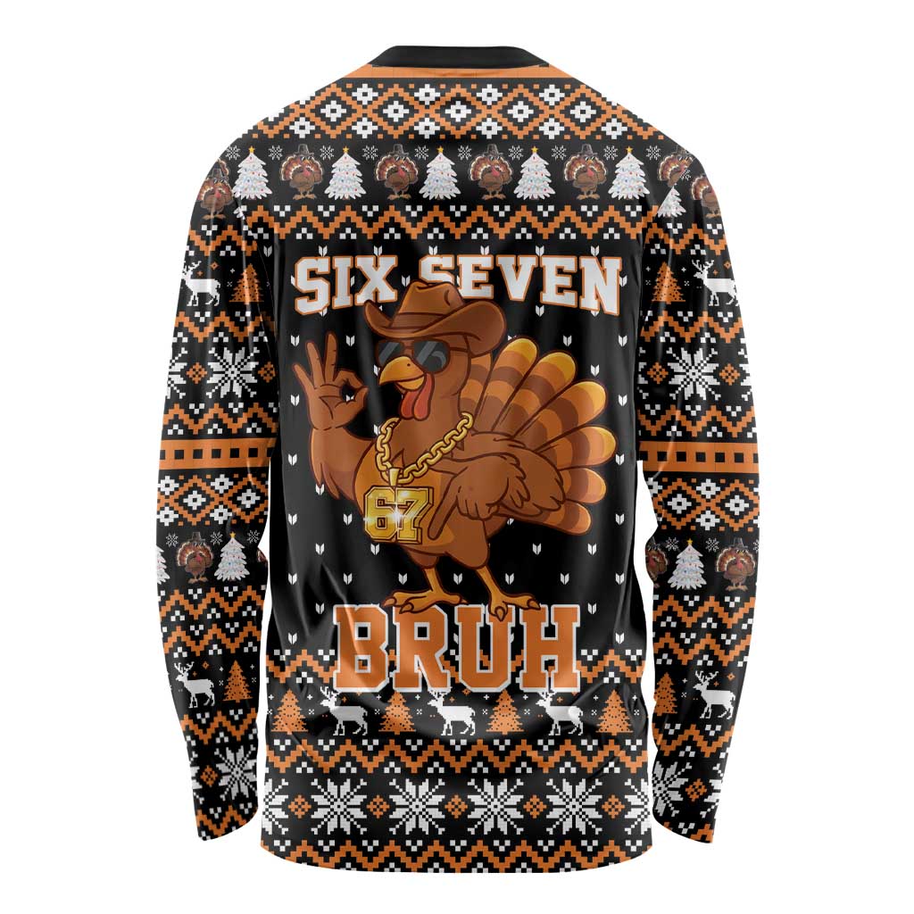 Thanksgiving Turkey Six Seven Bruh Long Sleeve Shirt Meme Gen Alpha Slang - Wonder Print Shop
