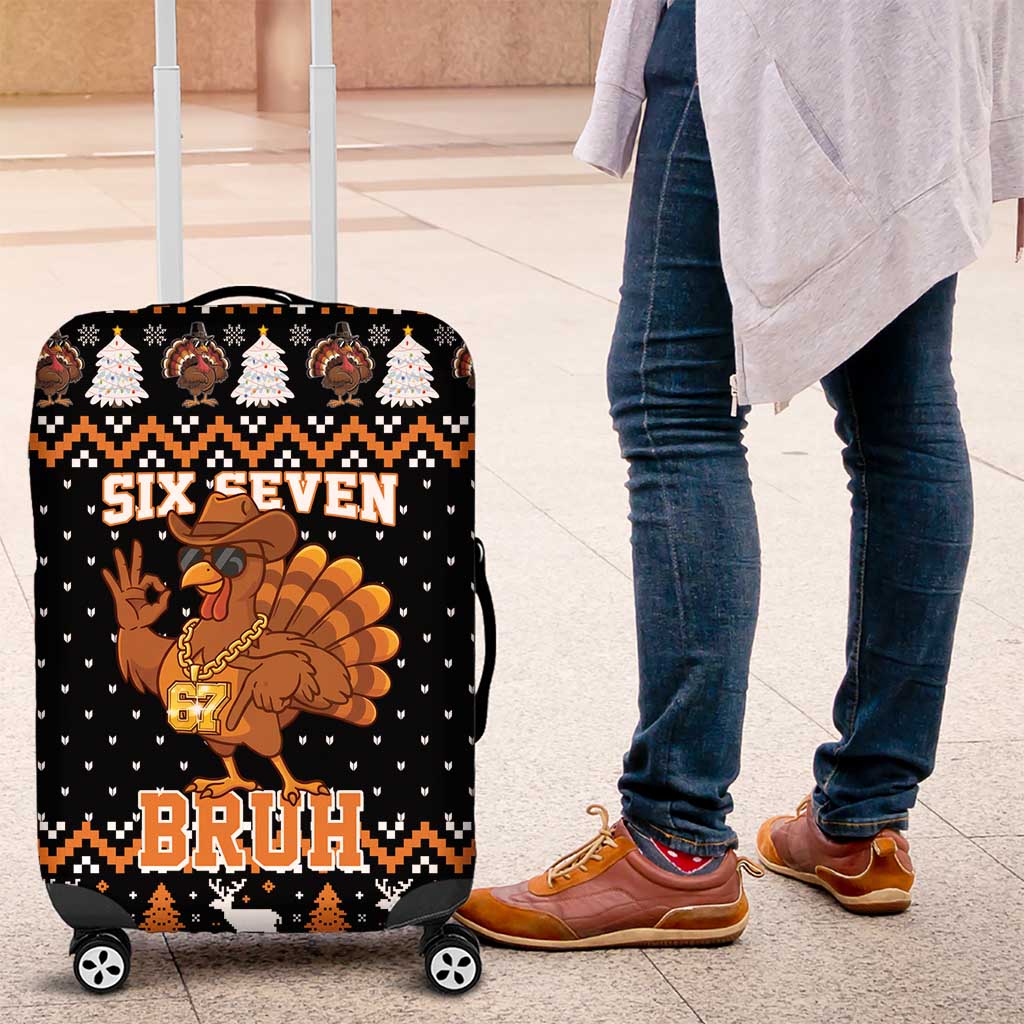 Thanksgiving Turkey Six Seven Bruh Luggage Cover Meme Gen Alpha Slang - Wonder Print Shop