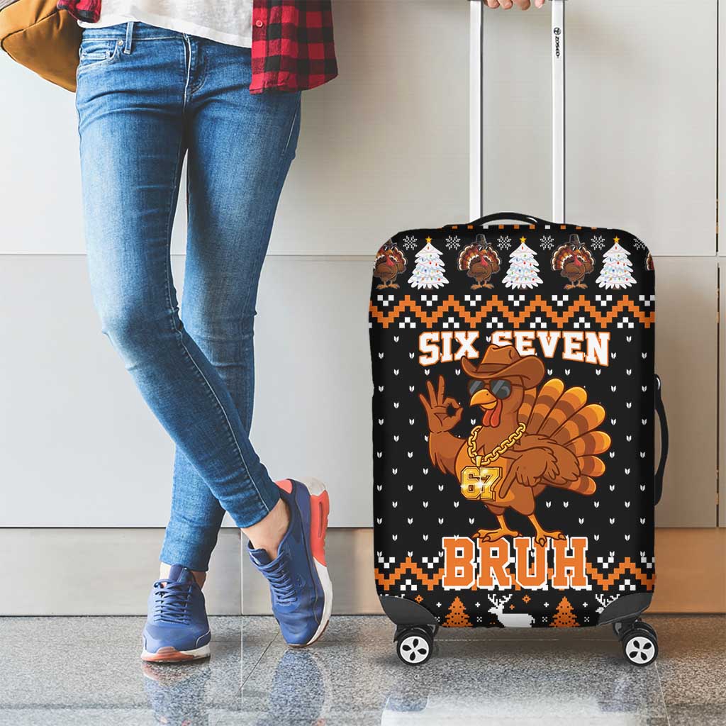 Thanksgiving Turkey Six Seven Bruh Luggage Cover Meme Gen Alpha Slang - Wonder Print Shop