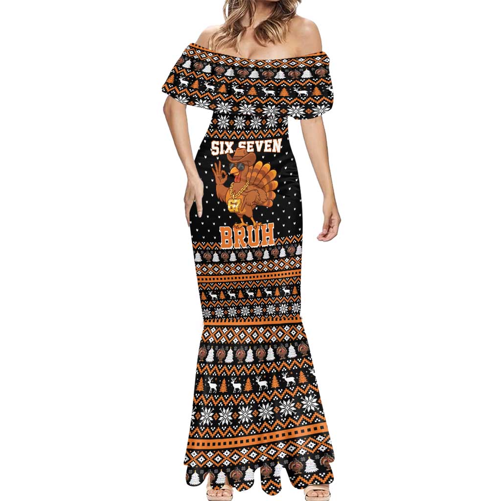 Thanksgiving Turkey Six Seven Bruh Mermaid Dress Meme Gen Alpha Slang - Wonder Print Shop