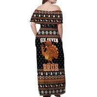 Thanksgiving Turkey Six Seven Bruh Off Shoulder Maxi Dress Meme Gen Alpha Slang - Wonder Print Shop