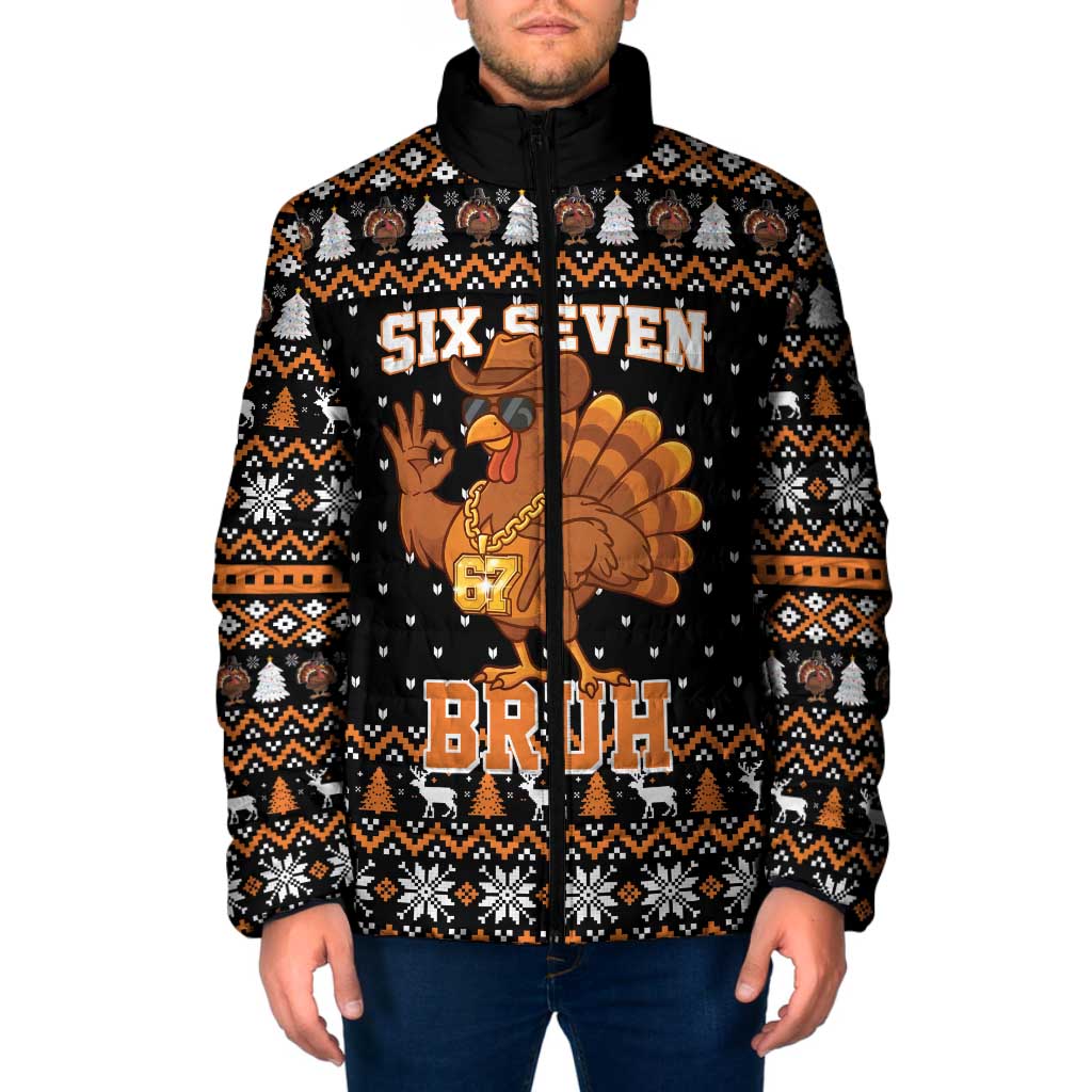 Thanksgiving Turkey Six Seven Bruh Padded Jacket Meme Gen Alpha Slang - Wonder Print Shop