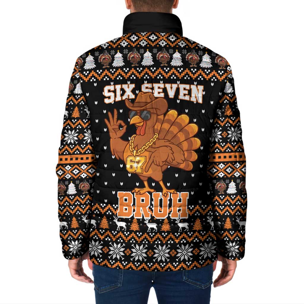 Thanksgiving Turkey Six Seven Bruh Padded Jacket Meme Gen Alpha Slang - Wonder Print Shop