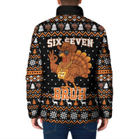 Thanksgiving Turkey Six Seven Bruh Padded Jacket Meme Gen Alpha Slang - Wonder Print Shop