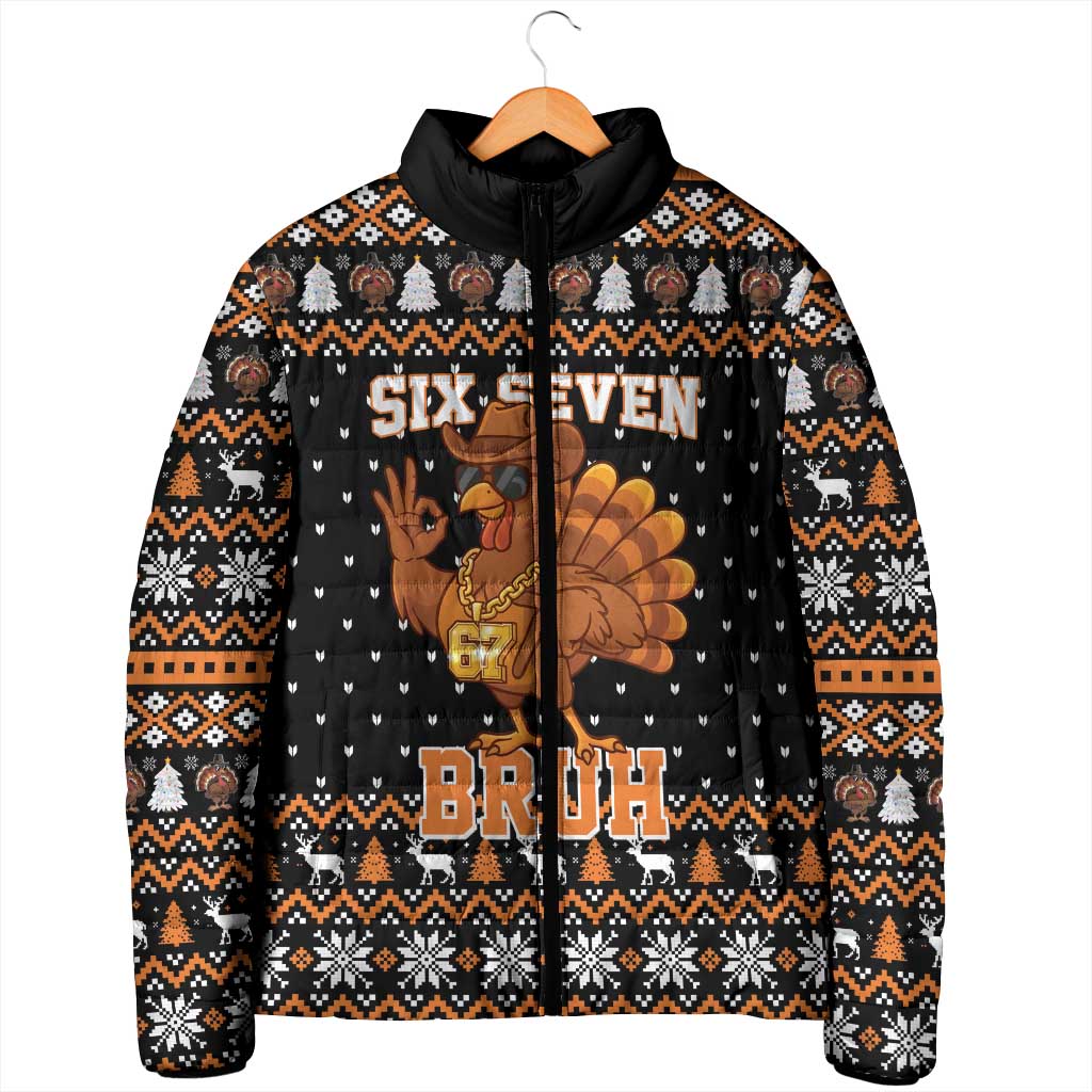 Thanksgiving Turkey Six Seven Bruh Padded Jacket Meme Gen Alpha Slang - Wonder Print Shop