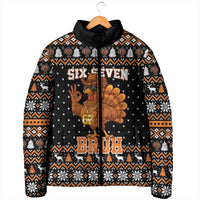 Thanksgiving Turkey Six Seven Bruh Padded Jacket Meme Gen Alpha Slang - Wonder Print Shop