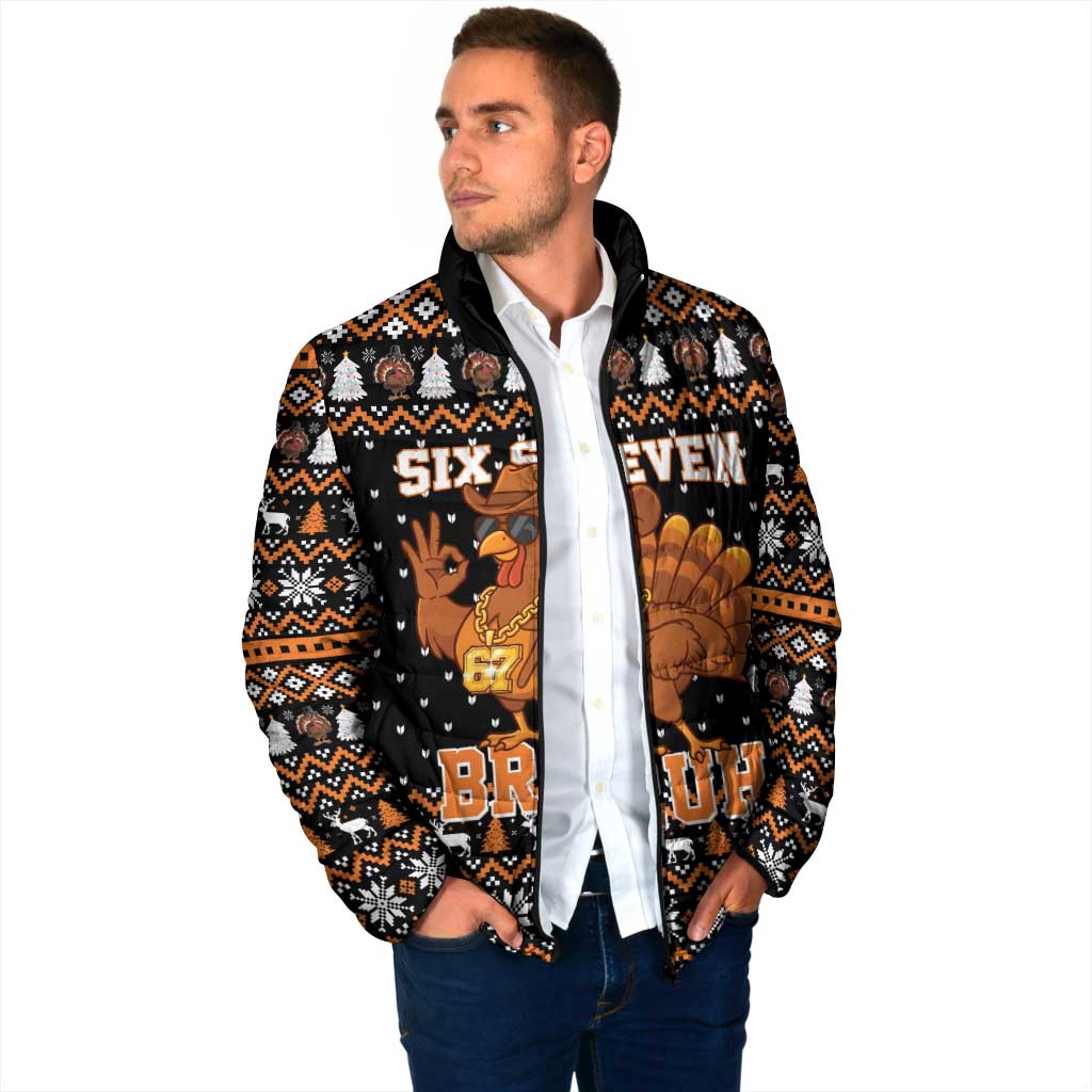 Thanksgiving Turkey Six Seven Bruh Padded Jacket Meme Gen Alpha Slang - Wonder Print Shop