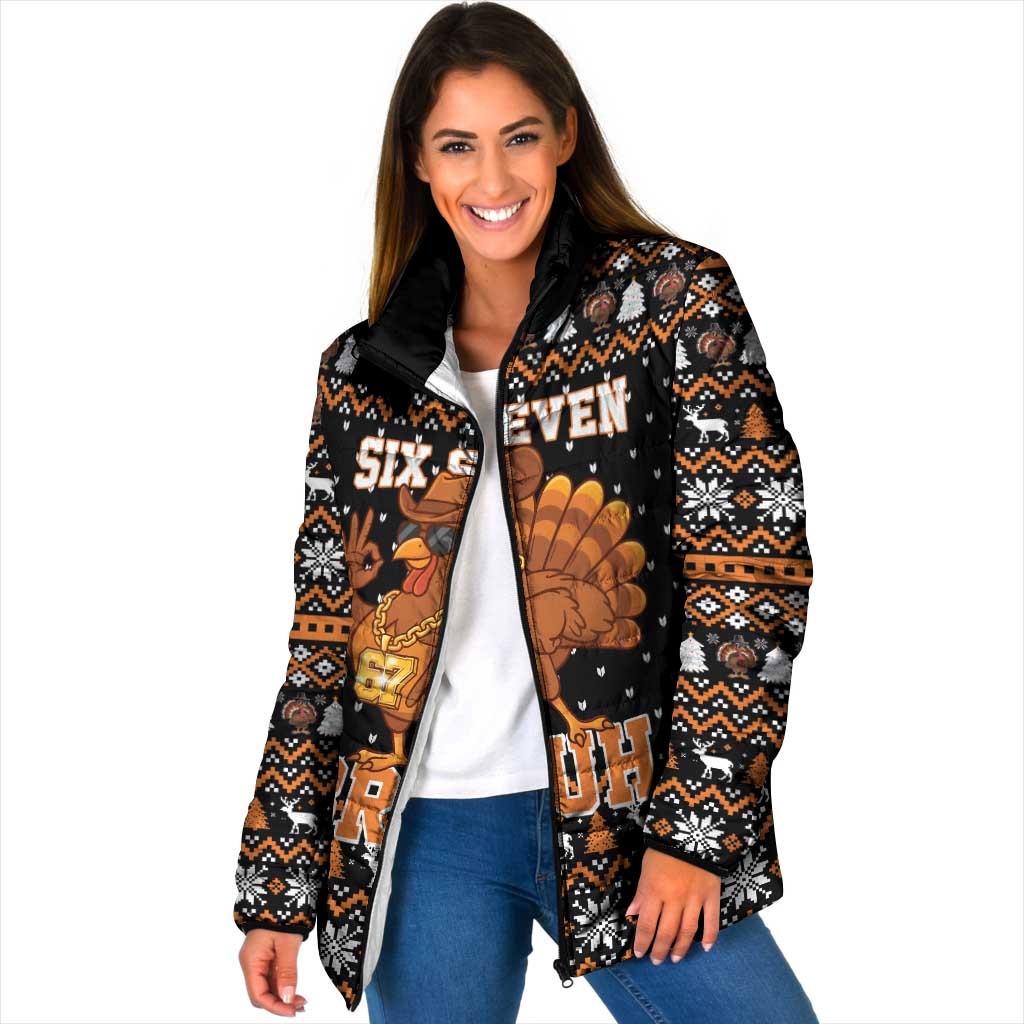 Thanksgiving Turkey Six Seven Bruh Padded Jacket Meme Gen Alpha Slang - Wonder Print Shop