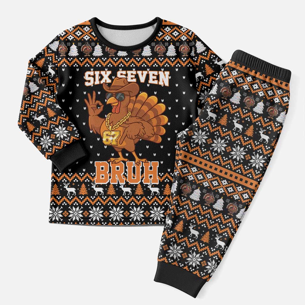 Thanksgiving Turkey Six Seven Bruh Christmas Pajama Set Meme Gen Alpha Slang - Wonder Print Shop