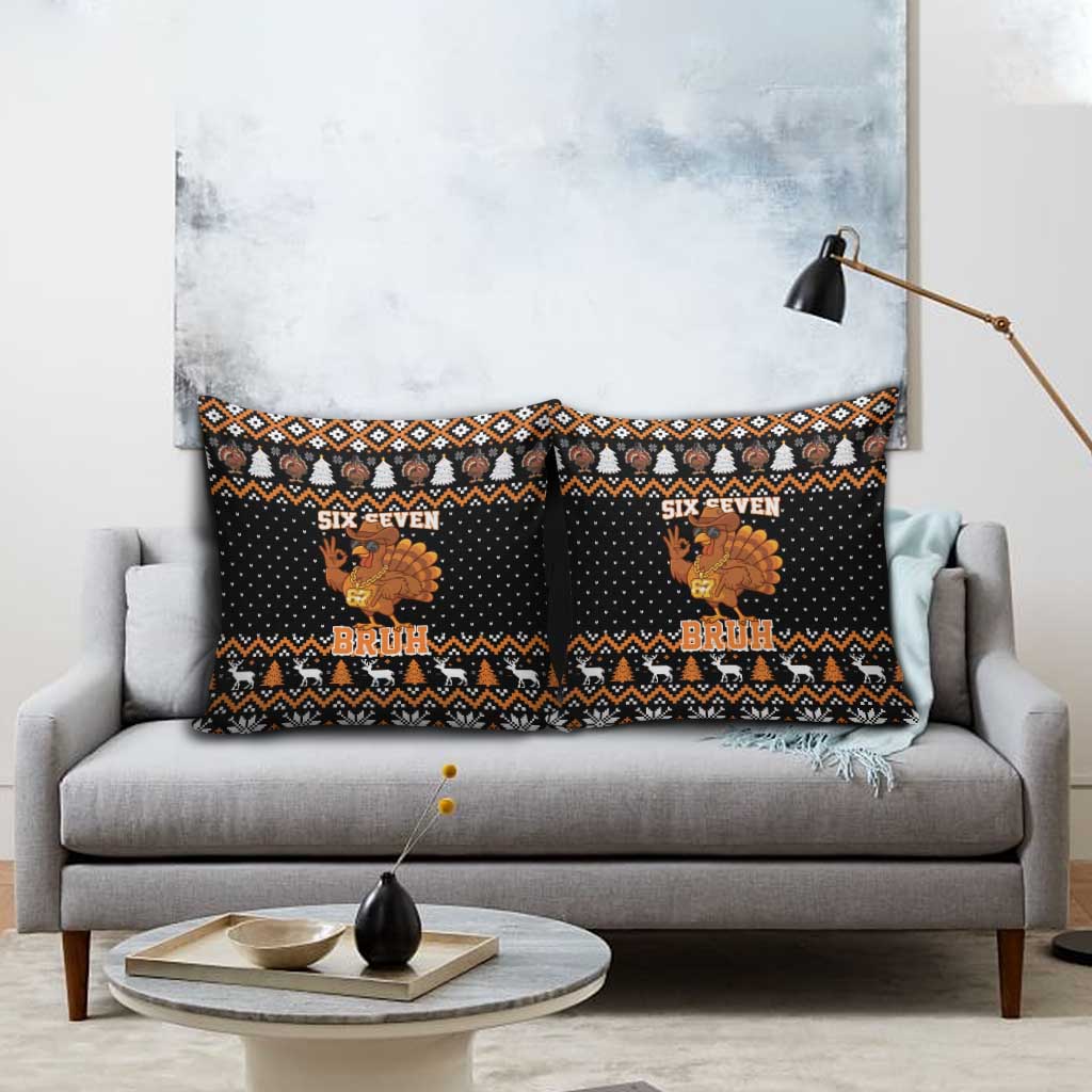 Thanksgiving Turkey Six Seven Bruh Pillow Cover Meme Gen Alpha Slang - Wonder Print Shop