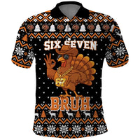Thanksgiving Turkey Six Seven Bruh Polo Shirt Meme Gen Alpha Slang - Wonder Print Shop