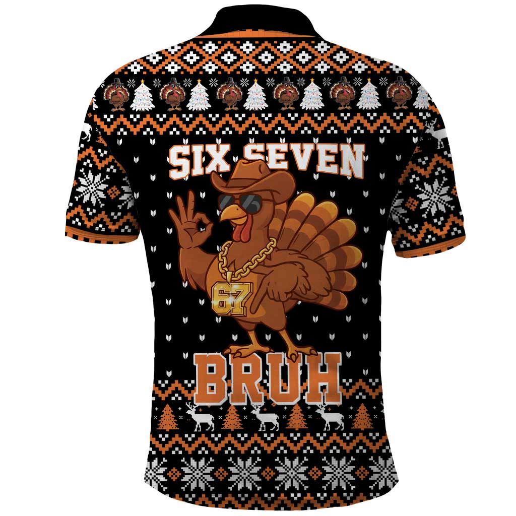Thanksgiving Turkey Six Seven Bruh Polo Shirt Meme Gen Alpha Slang - Wonder Print Shop