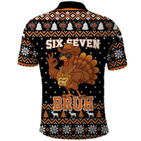 Thanksgiving Turkey Six Seven Bruh Polo Shirt Meme Gen Alpha Slang - Wonder Print Shop