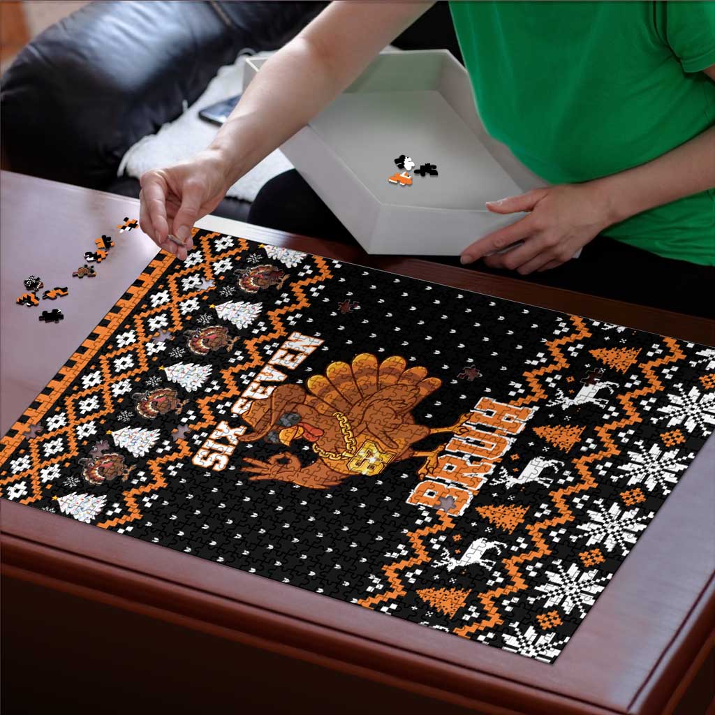 Thanksgiving Turkey Six Seven Bruh Puzzle Meme Gen Alpha Slang - Wonder Print Shop