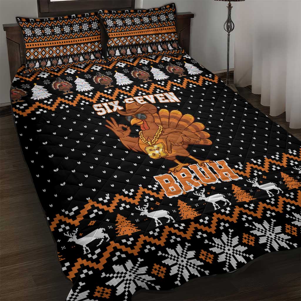 Thanksgiving Turkey Six Seven Bruh Quilt Bed Set Meme Gen Alpha Slang - Wonder Print Shop