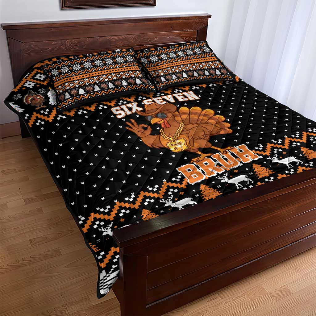 Thanksgiving Turkey Six Seven Bruh Quilt Bed Set Meme Gen Alpha Slang - Wonder Print Shop