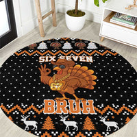 Thanksgiving Turkey Six Seven Bruh Round Carpet Meme Gen Alpha Slang - Wonder Print Shop