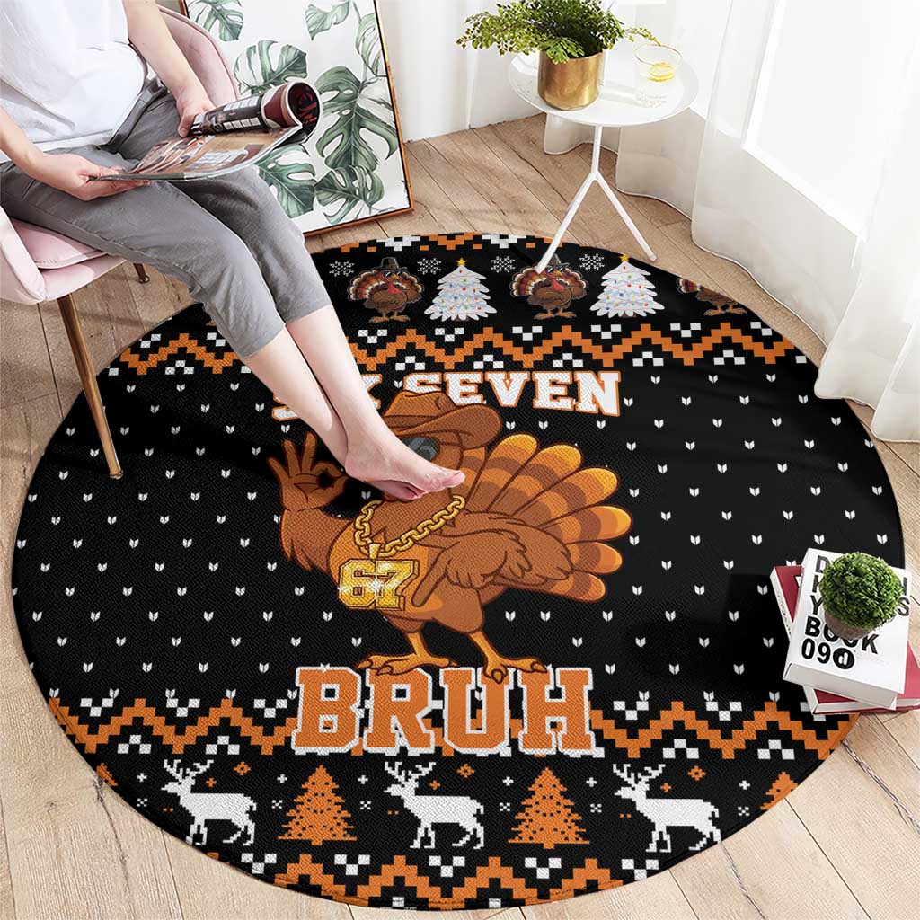 Thanksgiving Turkey Six Seven Bruh Round Carpet Meme Gen Alpha Slang - Wonder Print Shop