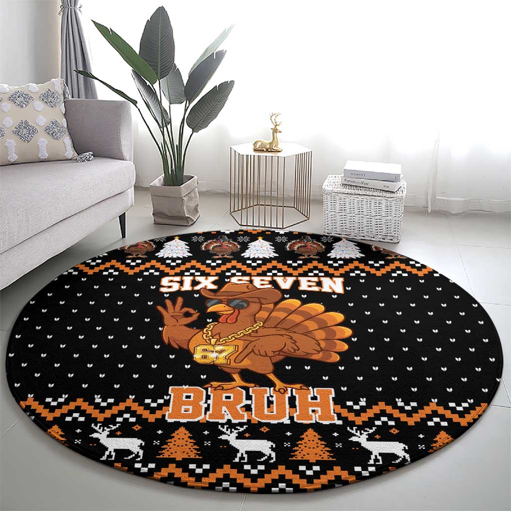 Thanksgiving Turkey Six Seven Bruh Round Carpet Meme Gen Alpha Slang - Wonder Print Shop