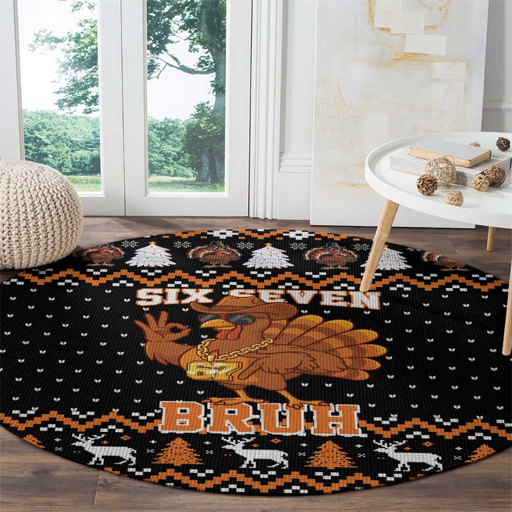 Thanksgiving Turkey Six Seven Bruh Round Carpet Meme Gen Alpha Slang - Wonder Print Shop