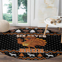 Thanksgiving Turkey Six Seven Bruh Round Carpet Meme Gen Alpha Slang - Wonder Print Shop