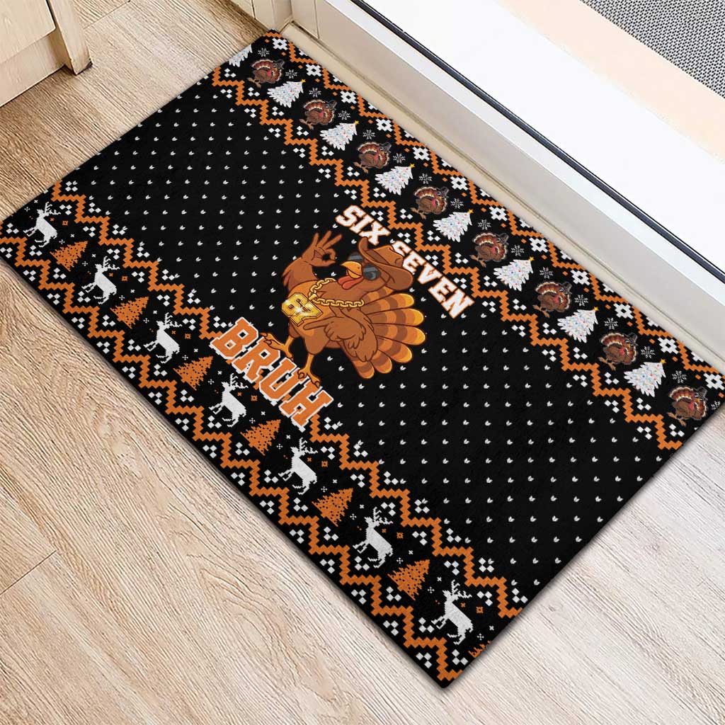 Thanksgiving Turkey Six Seven Bruh Rubber Doormat Meme Gen Alpha Slang - Wonder Print Shop