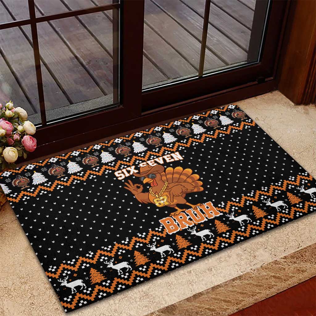 Thanksgiving Turkey Six Seven Bruh Rubber Doormat Meme Gen Alpha Slang - Wonder Print Shop