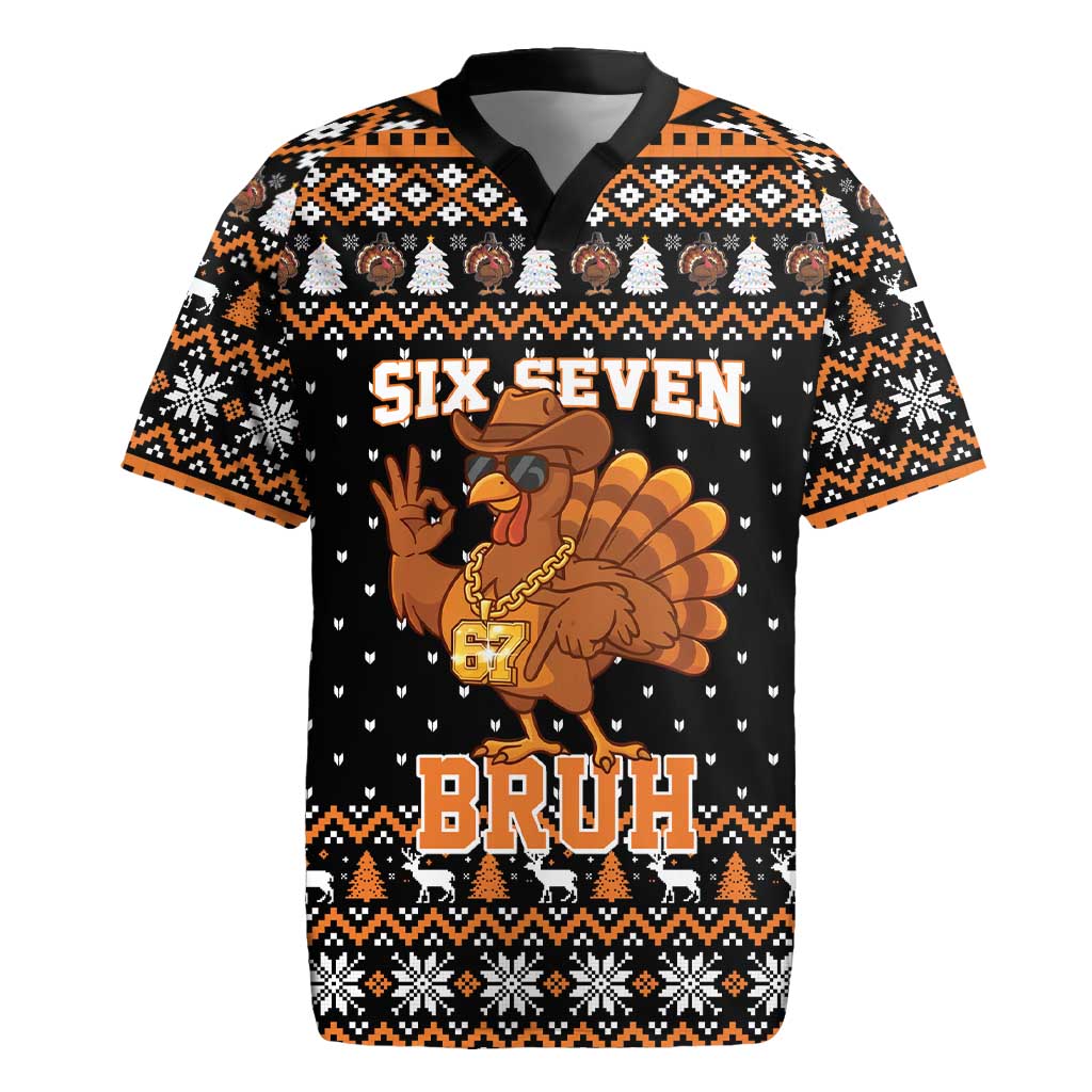 Thanksgiving Turkey Six Seven Bruh Rugby Jersey Meme Gen Alpha Slang - Wonder Print Shop