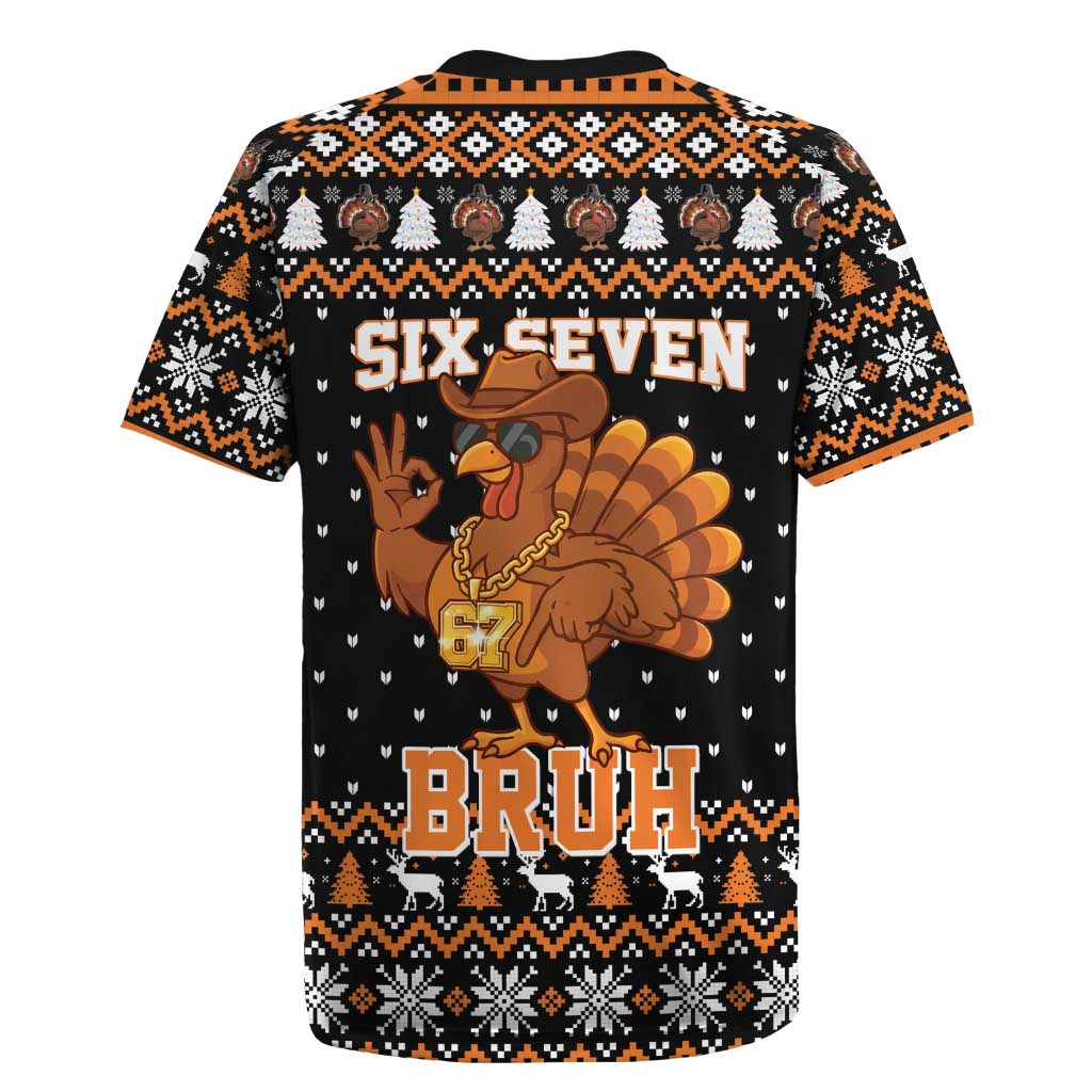 Thanksgiving Turkey Six Seven Bruh Rugby Jersey Meme Gen Alpha Slang - Wonder Print Shop