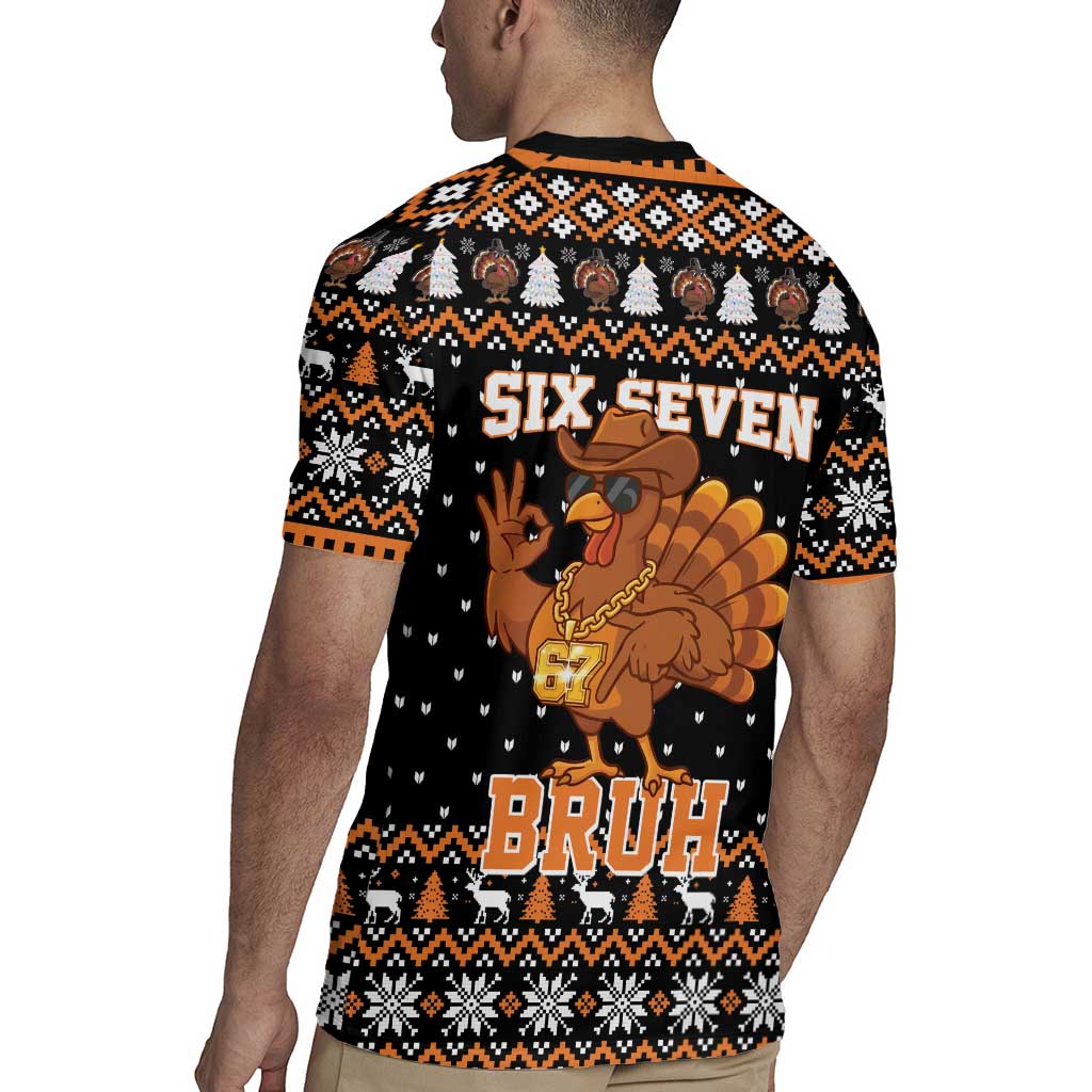 Thanksgiving Turkey Six Seven Bruh Rugby Jersey Meme Gen Alpha Slang - Wonder Print Shop