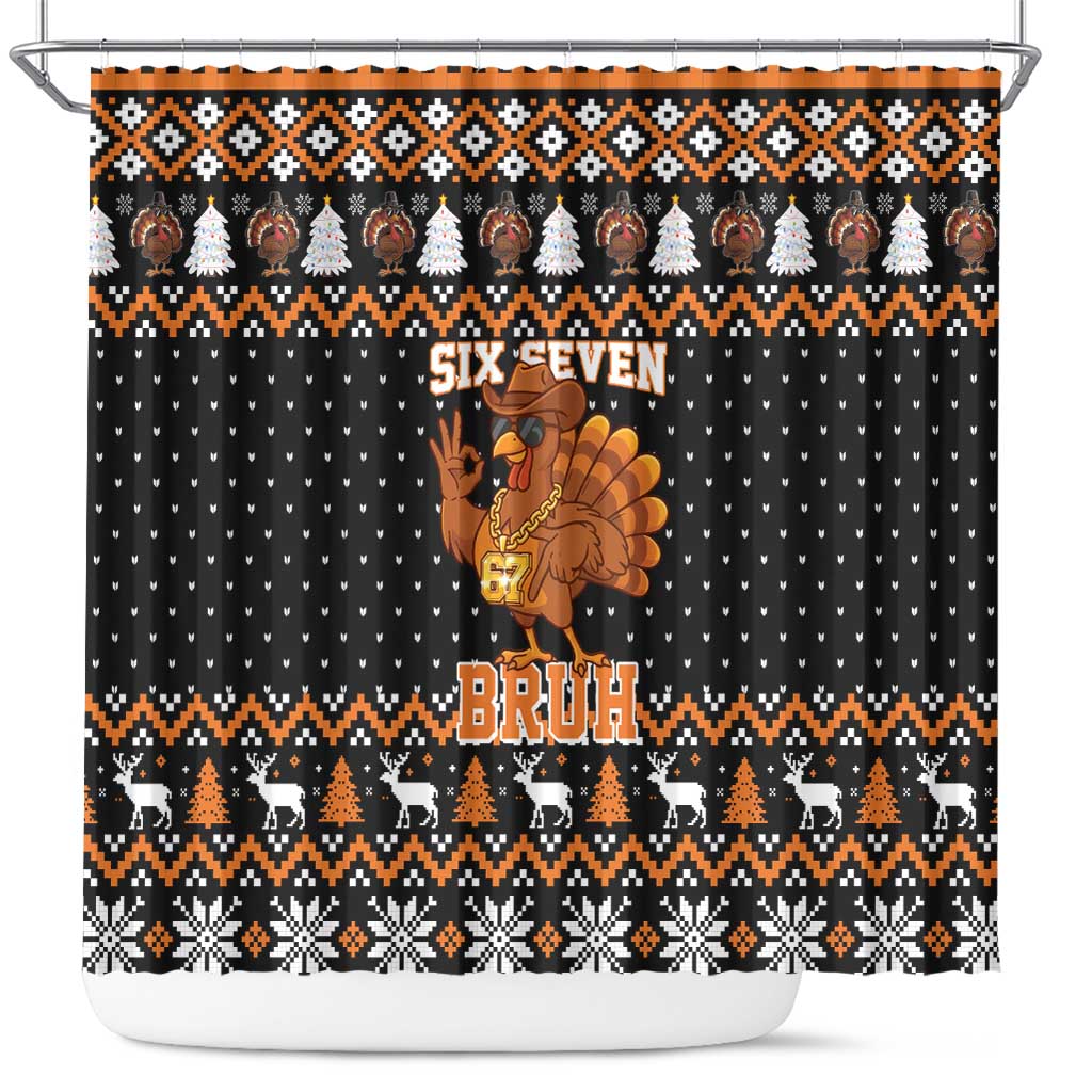 Thanksgiving Turkey Six Seven Bruh Shower Curtain Meme Gen Alpha Slang - Wonder Print Shop