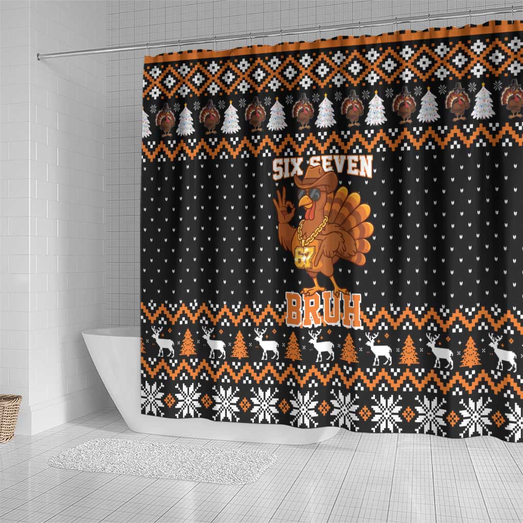 Thanksgiving Turkey Six Seven Bruh Shower Curtain Meme Gen Alpha Slang - Wonder Print Shop