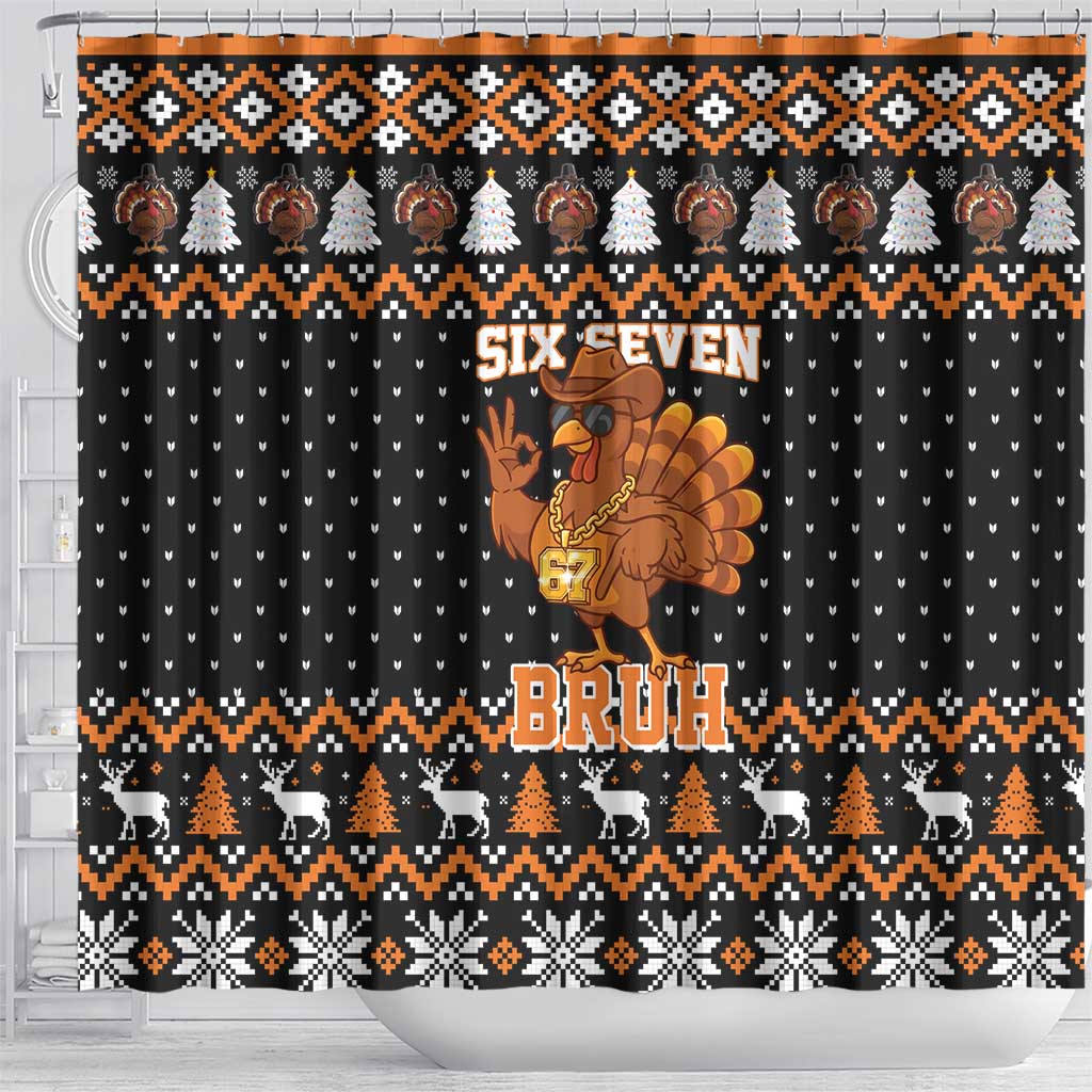 Thanksgiving Turkey Six Seven Bruh Shower Curtain Meme Gen Alpha Slang - Wonder Print Shop