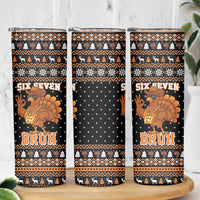 Thanksgiving Turkey Six Seven Bruh Skinny Tumbler Meme Gen Alpha Slang - Wonder Print Shop