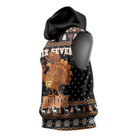 Thanksgiving Turkey Six Seven Bruh Sleeveless Hoodie Meme Gen Alpha Slang - Wonder Print Shop