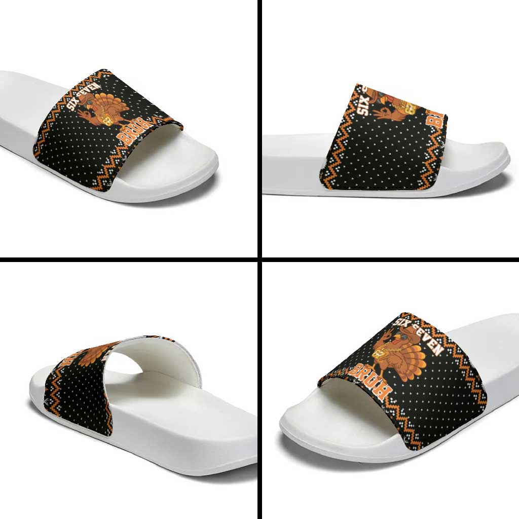 Thanksgiving Turkey Six Seven Bruh Slide Sandals Meme Gen Alpha Slang - Wonder Print Shop