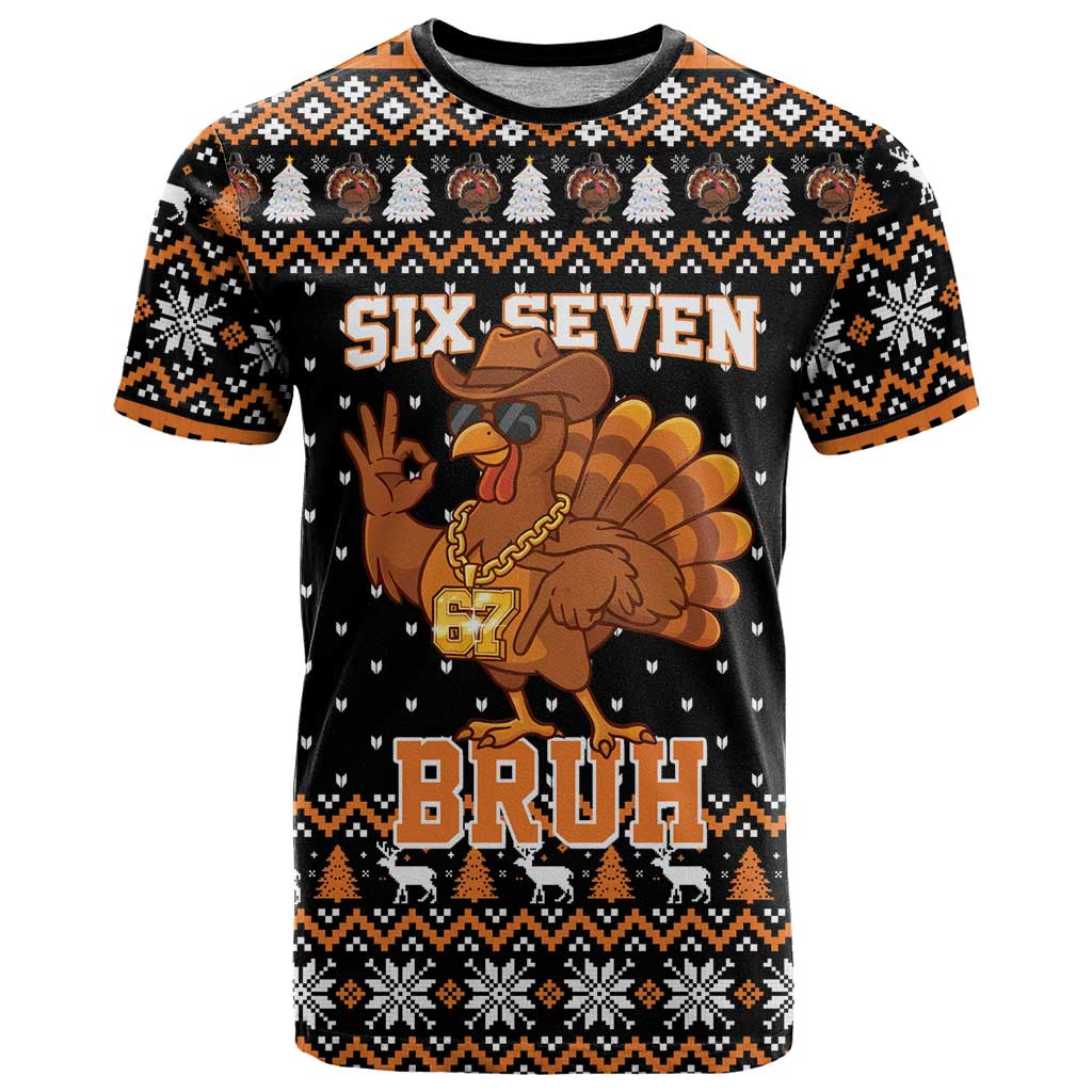 Thanksgiving Turkey Six Seven Bruh T Shirt Meme Gen Alpha Slang - Wonder Print Shop